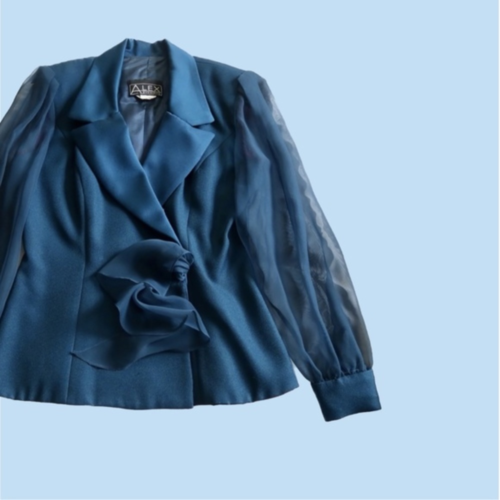 ALEX EVENINGS ● Medium ● Dark Teal Blue Sheer Blazer